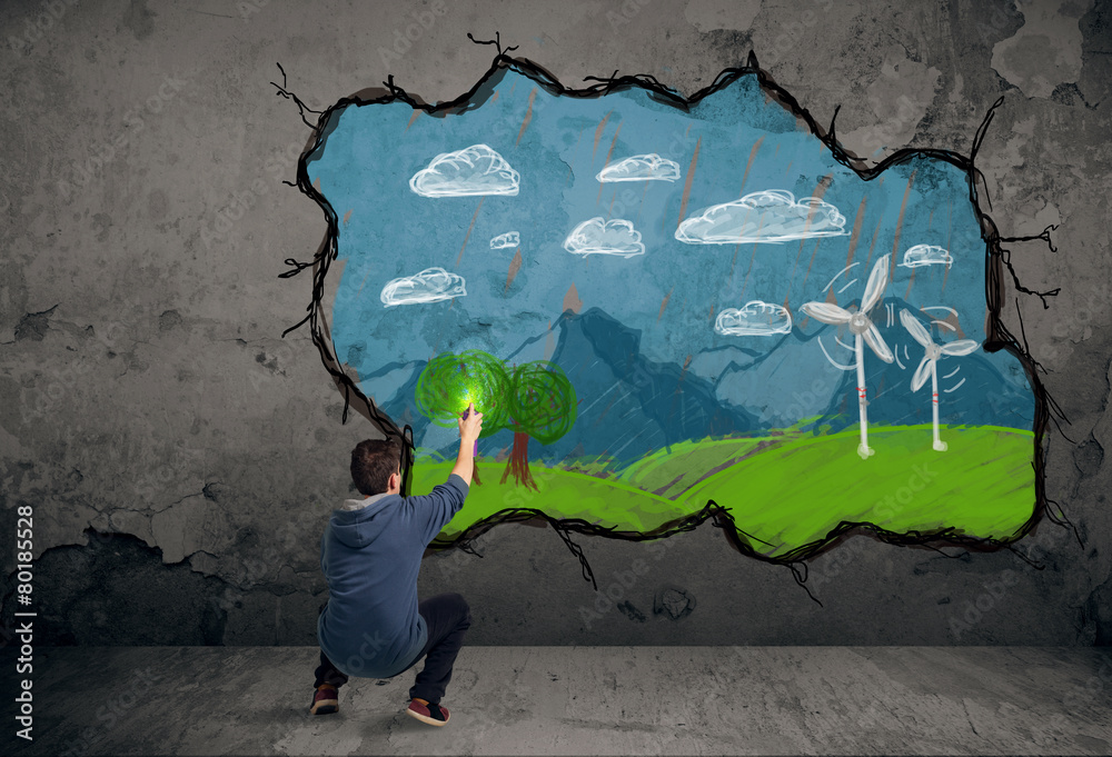 Obraz premium Young urban painter drawing