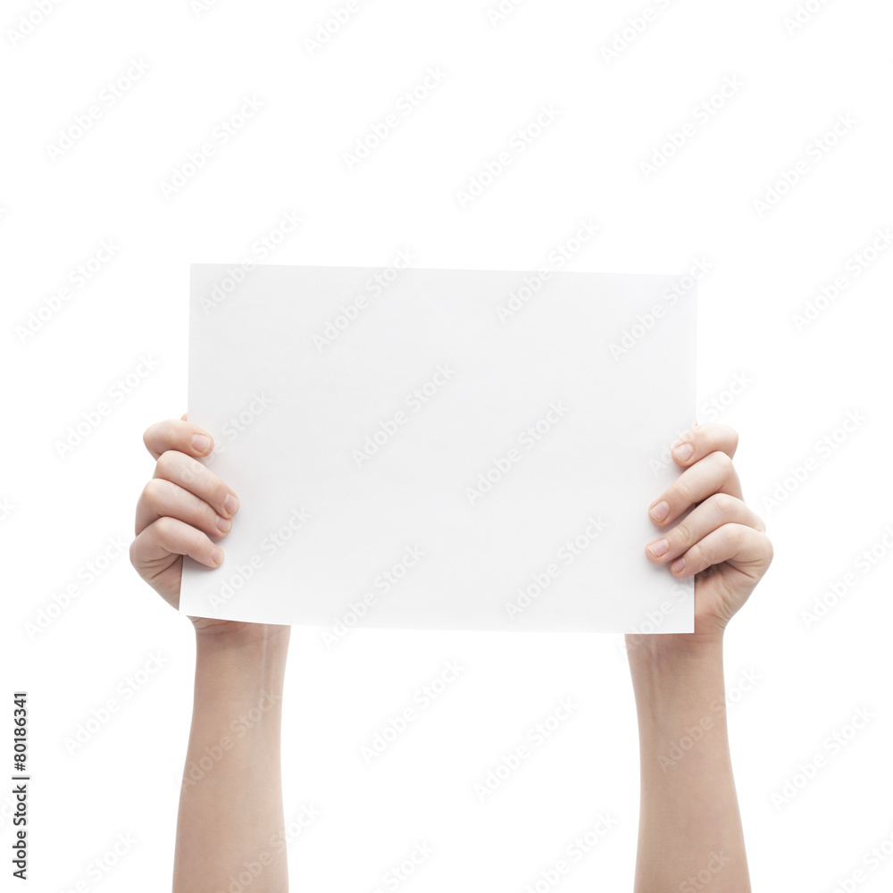 Two hands holding A4 sheet of paper Two hands holding A4 sheet of paper