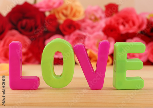 Decorative letters forming word LOVE with flowers