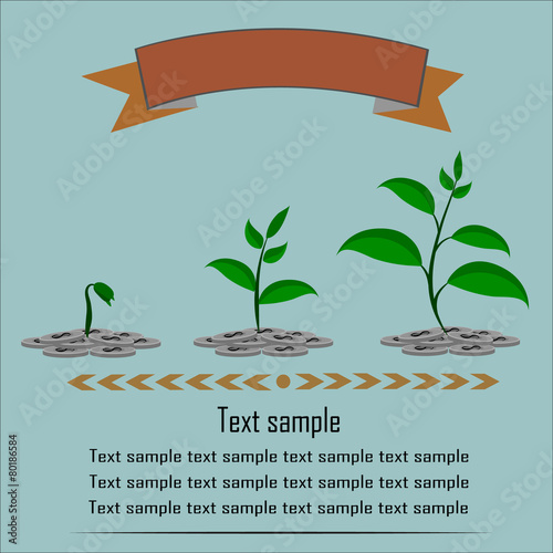 Green young plant life on coins vector.