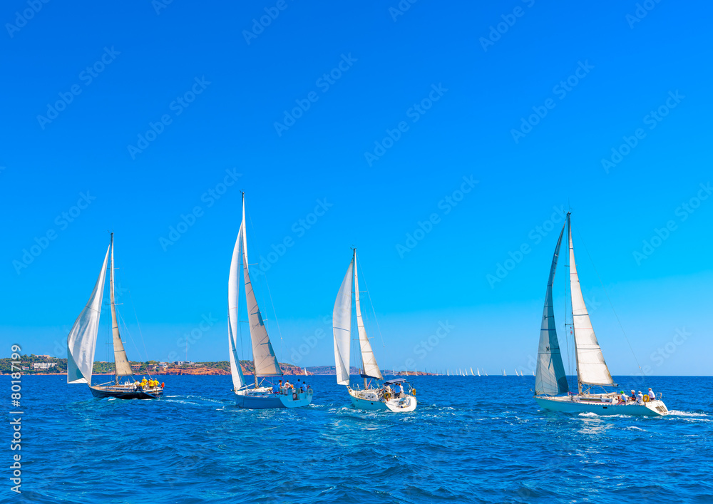 sailing boats during a regatta in Saronikos gulf in Greece