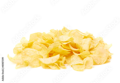 Pile of multiple potato chips isolated