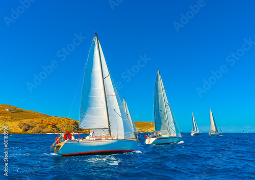 sailing boats in a regatta in Aegean sea near Kea island Greece