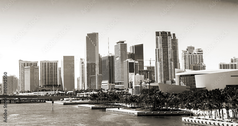 Panoramic view of the downtown Miami skyline, Florida, USA.