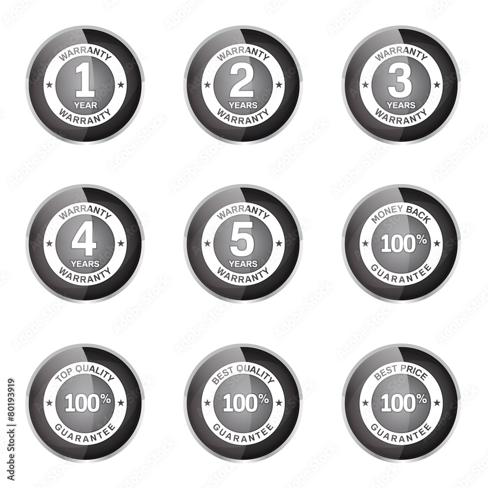 Fototapeta premium Warranty Guarantee Seal Black Vector Button Icon Design Set