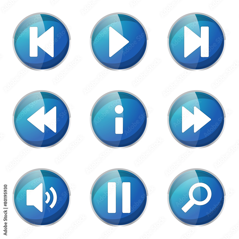 Multimedia Controller Blue Vector Button Icon Design Set Multimedia Controller Blue Vector Button Icon Design Set
