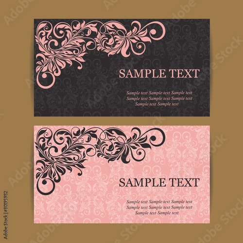 Floral vintage business cards, invitations or announcements