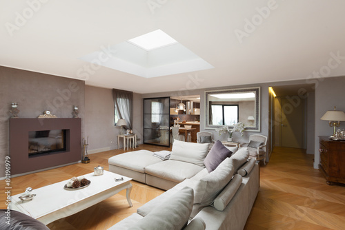 Foto wide living room, modern home, interior