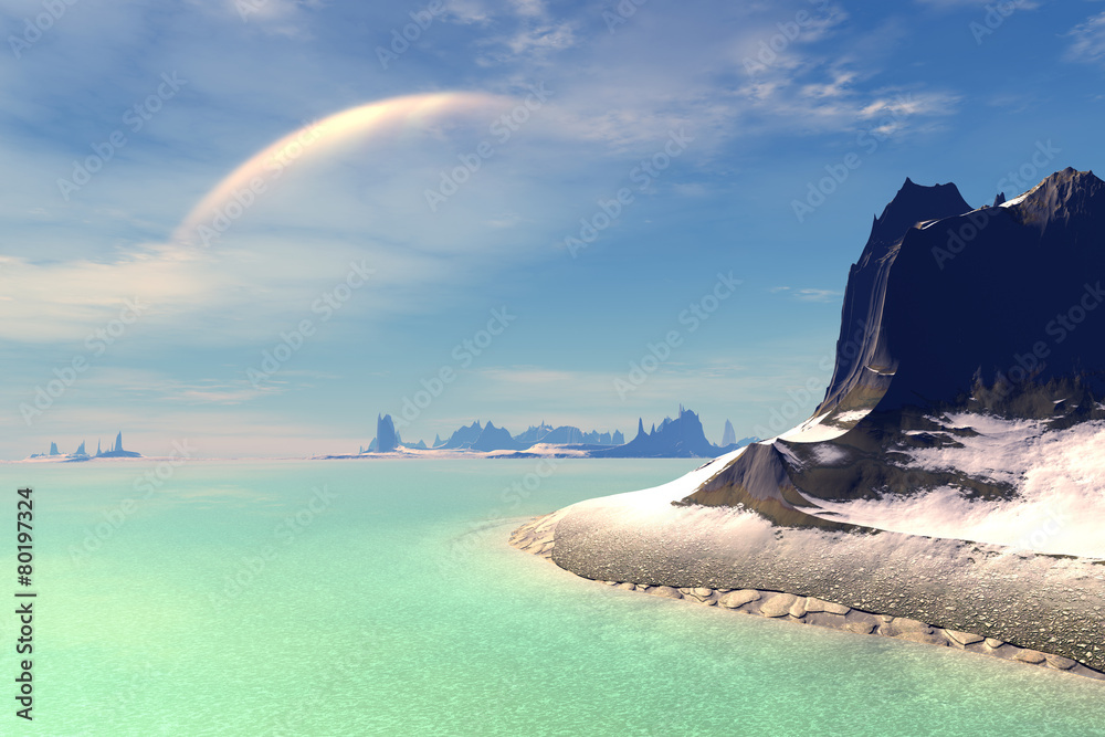 Fototapeta premium 3D rendered fantasy alien planet. Rocks and sky