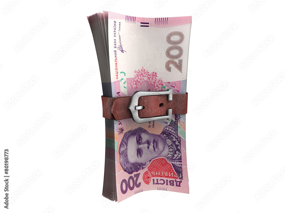 Obraz premium Stack of money with leather belt. Crisis concept 3d