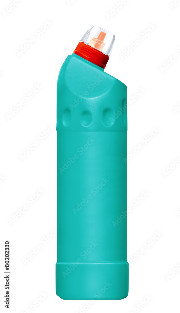 Blue bottle with cleaning liquid isolated on white