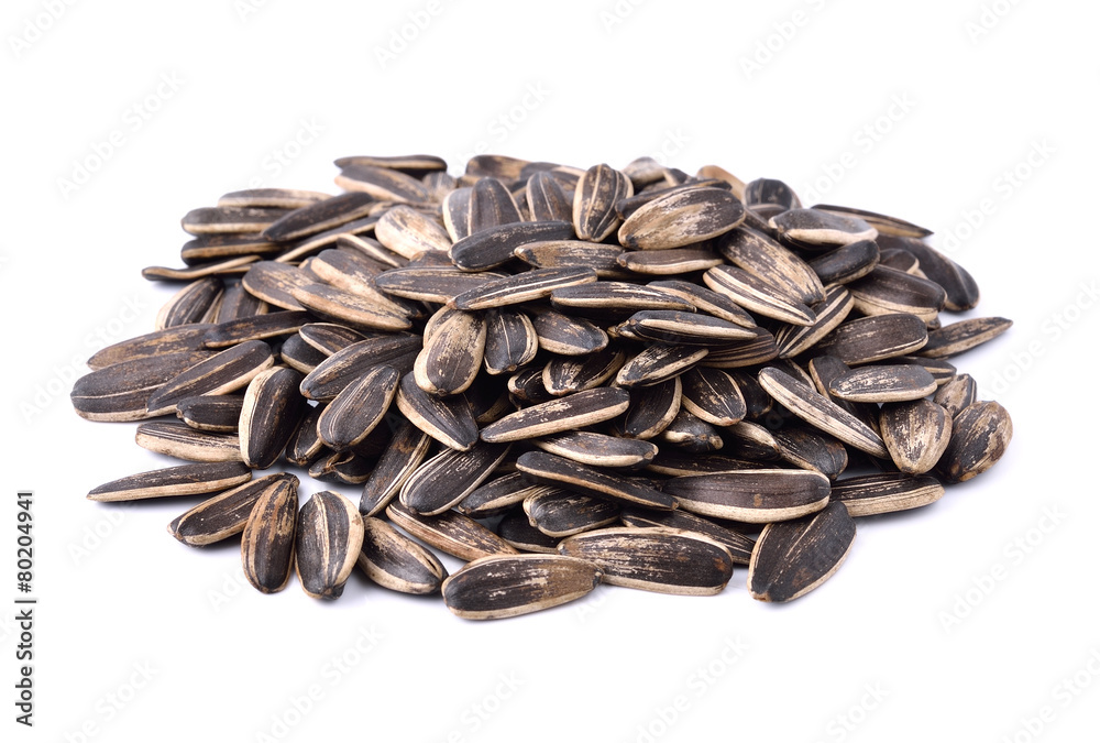 Sunflower seeds on white background