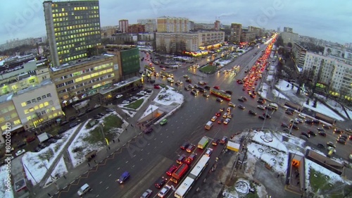 Cityscape with crossroad traffic on Preobrazhenskaya square photo