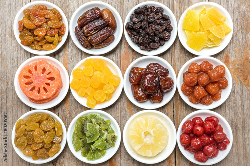 Collection of dried fruits in a ceramic bowl