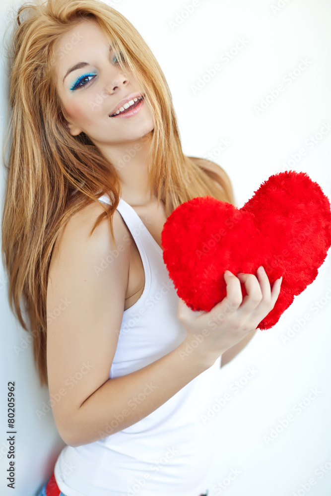 Beautiful redhair woman with hearts in her hands Beautiful redhair woman with hearts in her hands