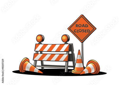Traffic Warning Signs Block the Road for Safety