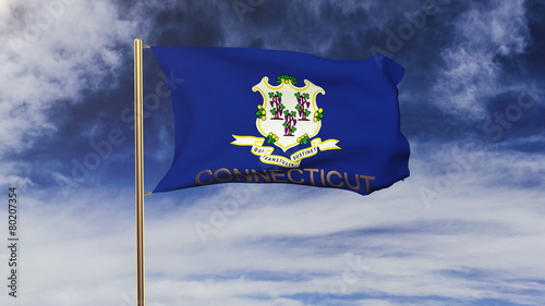 connecticut flag with title waving in the wind. Looping sun