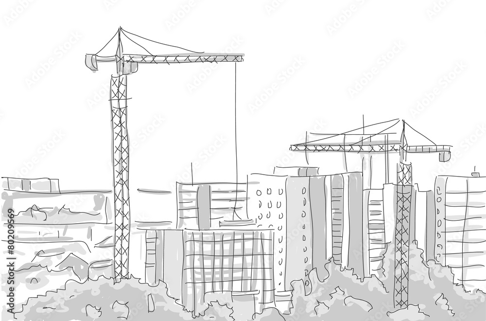 building construction tower crane draw graphic design
