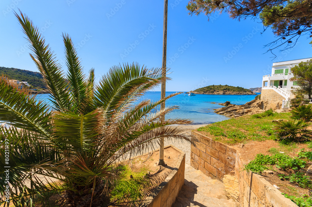 Path to beautiful beach in Sant Elm, Majorca island, Spain
