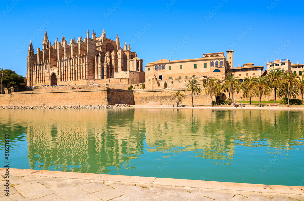 Beautiful cathedral La Seu in Palma de Mallorca town, Spain