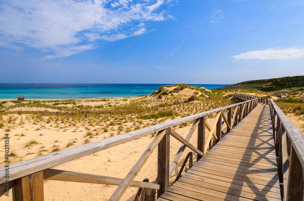 Wooden footbridge to Cala Sa Mesquida beach, Majorca island