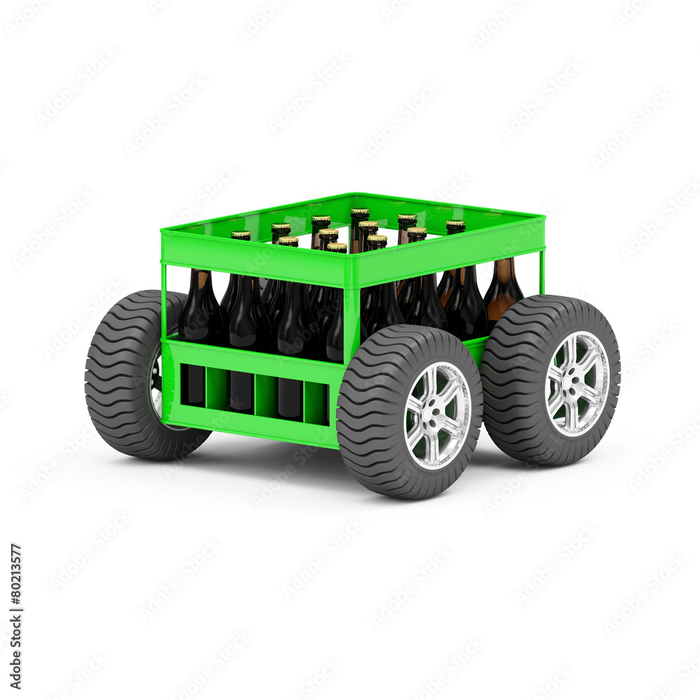 Obraz premium Beer Crate on Wheels isolated on white background
