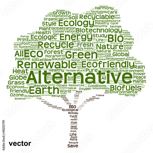 Vector conceptual green ecology tree word cloud