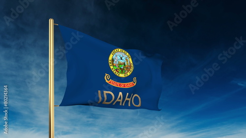 idaho flag slider style with title. Waving in the wind with photo