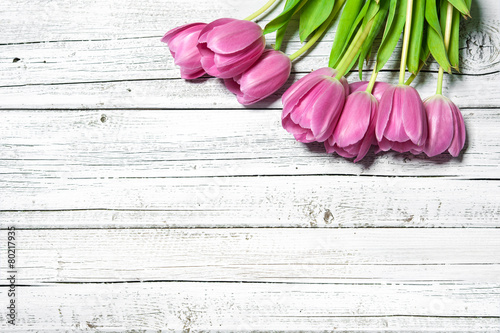 bouquet of spring pink tulips