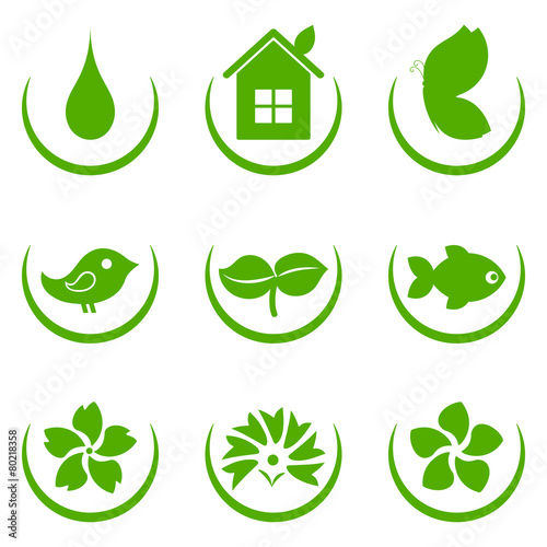 Green ecology icons set on white