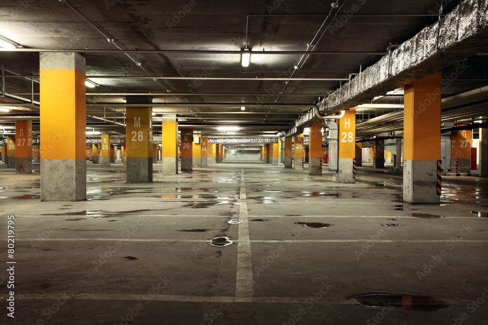 Parking garage underground interior, industrial building Parking garage underground interior, industrial building
