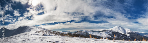 Panorama of mountains with snow-capped peaks