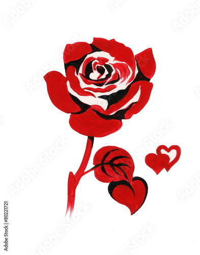 Handdrawn red rose in sketch-style, isolated on white background