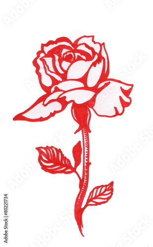 Handdrawn red rose in sketch-style, isolated on white background