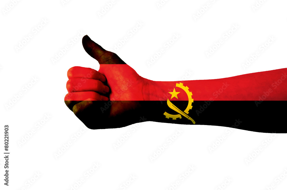 Main avec pouce levé, drapeau Angola Stock Photo