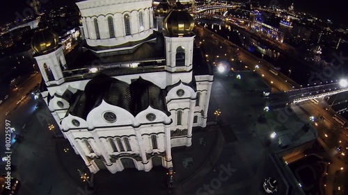 Traffic on quay near Christ the Saviour Cathedral and Kremlin