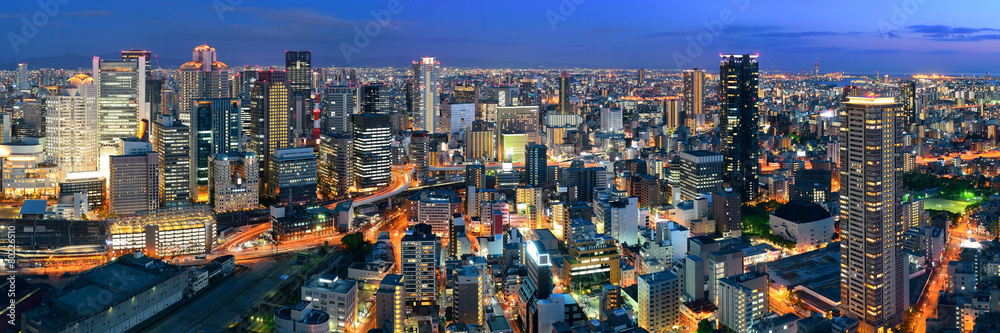 Osaka night rooftop view - obrazy, fototapety, plakaty 