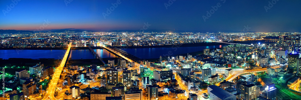 Fototapeta premium Osaka night rooftop view