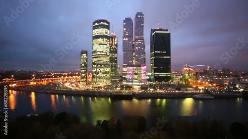 Cityscape of skyscrapers of Moscow City in the night lights photo