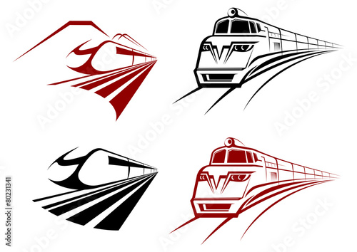 Stylized speeding train or subway icons