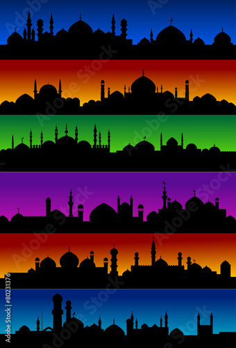Oriental arabian city skylines with mosques