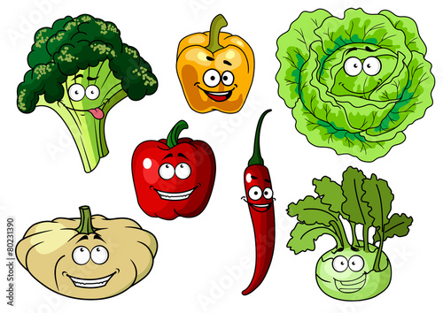 Fresh healthy cartoon vegetables characters