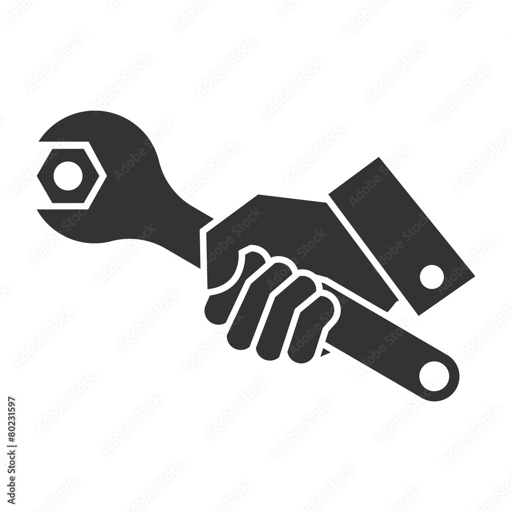 black illustration of hand holding wrench