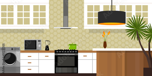 kitchen interior with wood interior in vector illustration soft
