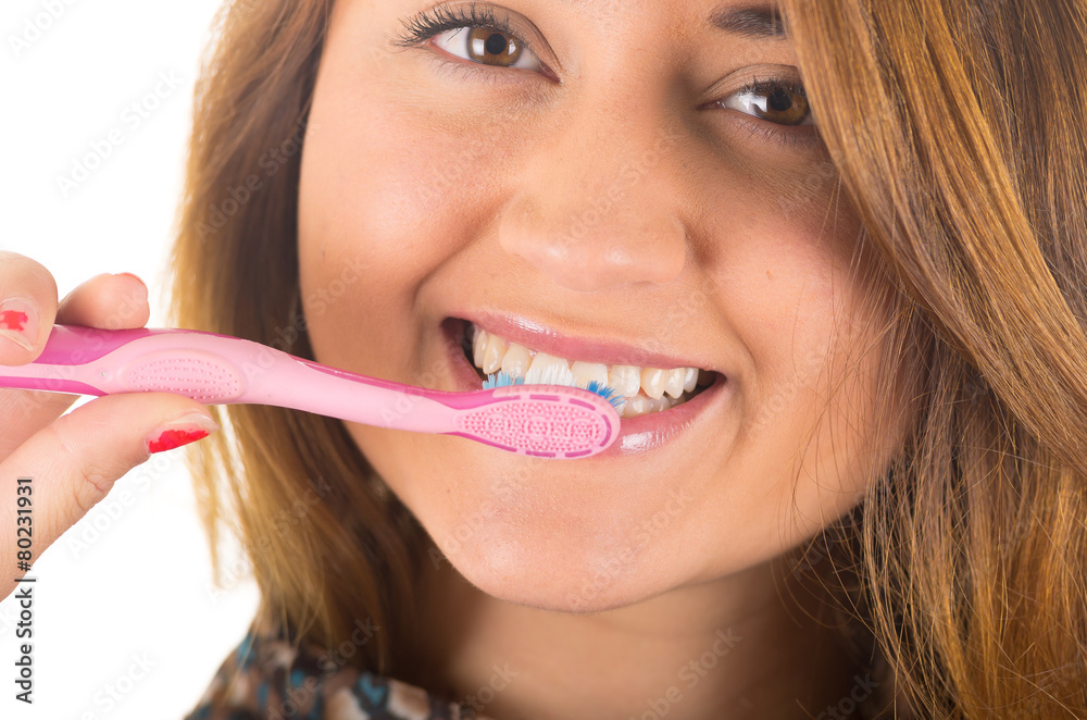 beautiful young smiling woman brushing teeth beautiful young smiling woman brushing teeth
