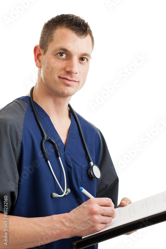 Male nurse taking notes