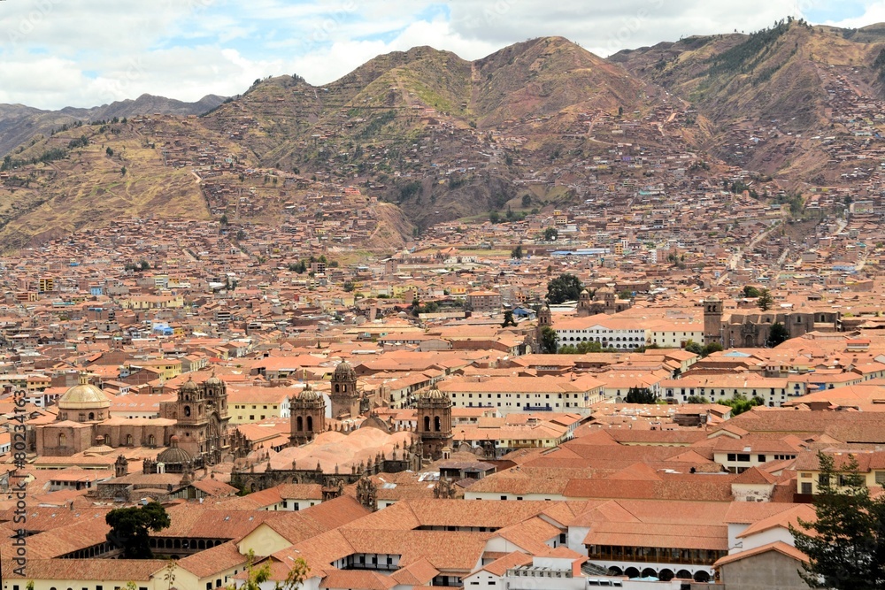 Red roofs of historic center, Cuzco, Peru