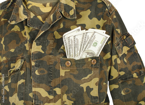 Army uniform pocket with dollars