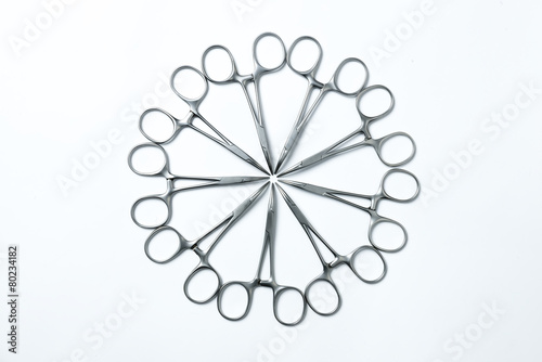 Circle made of neatly arranged surgical instruments