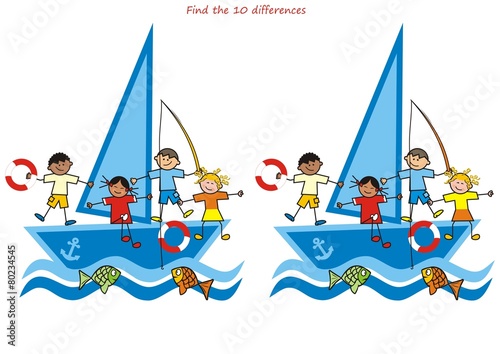 children and sailboat, find ten differences
